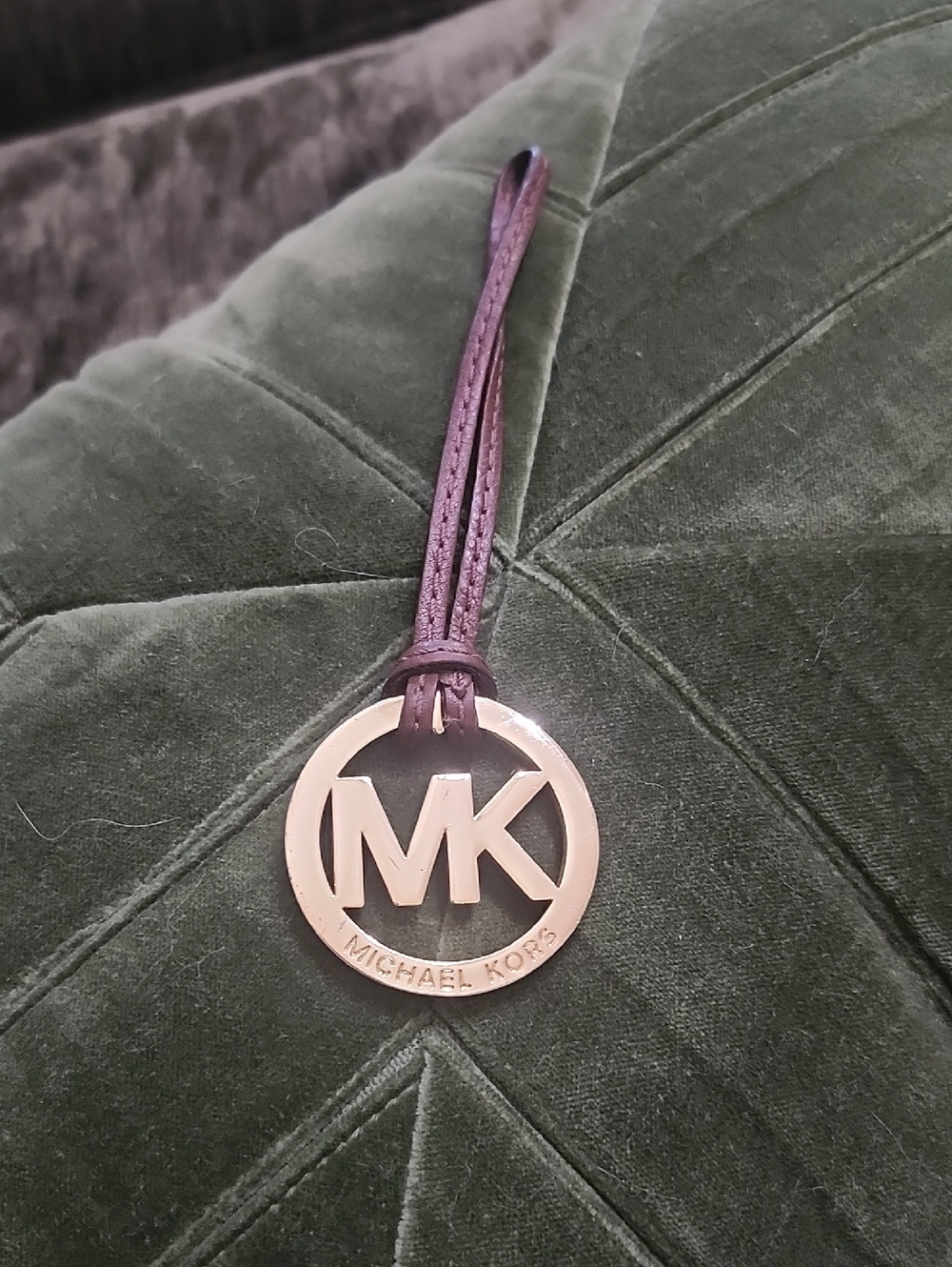 Michael Kors Gold MK Logo BagCharm with Brown Leather Strap